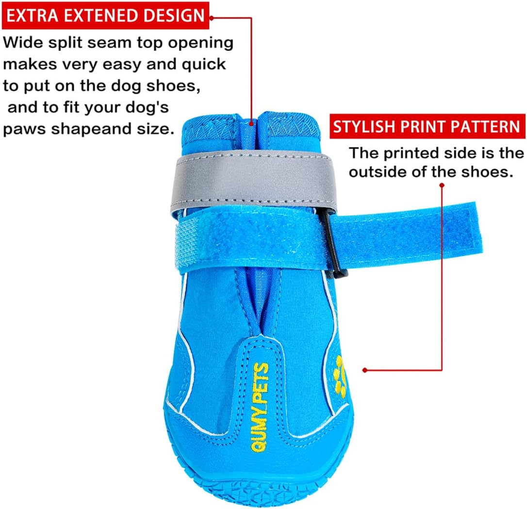 QUMY Dog Shoes for Large Dogs, Medium Dog Boots & Paw Protectors for Winter Snowy Day, Summer Hot