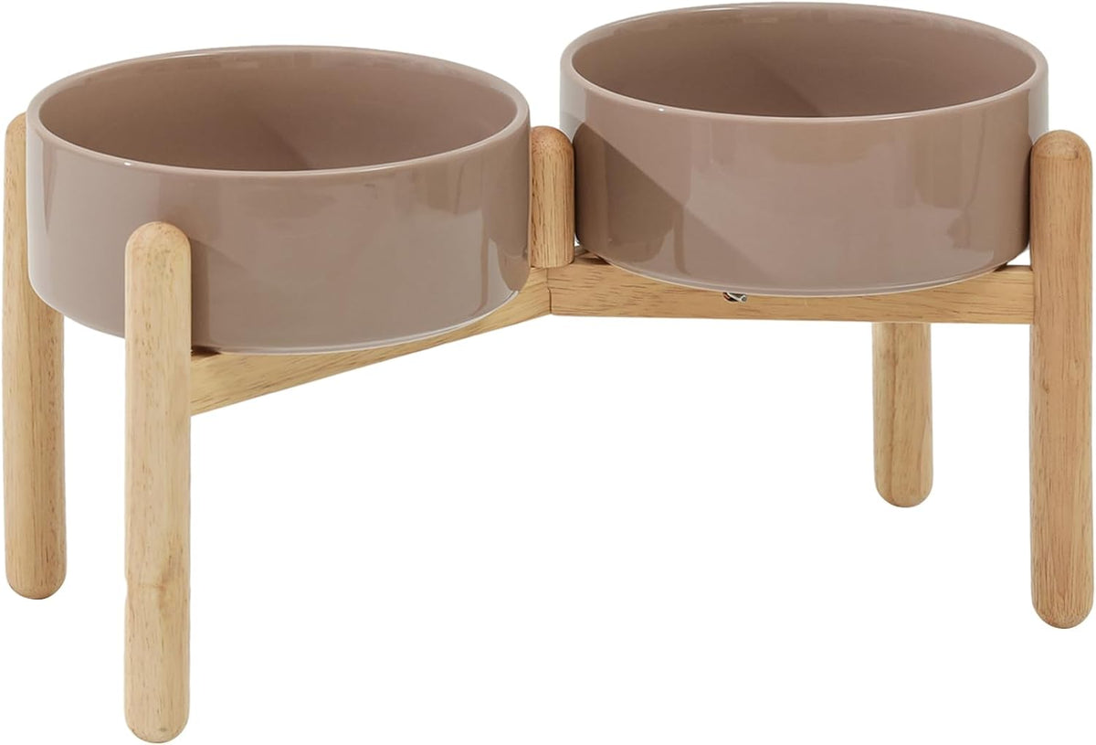 Ceramic 8.2inch Raised Dog Bowl with Stand for Large- Breed Dogs, Pet Food and Water Feeder (Double