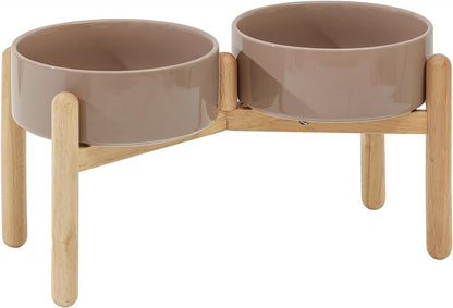Ceramic 8.2inch Raised Dog Bowl with Stand for Large- Breed Dogs, Pet Food and Water Feeder (Double