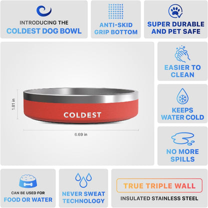 Coldest Dog Bowl - Anti Rust Metal, Non Slip, 3 Layers Insulated Stainless Steel Dog Bowls - Spill