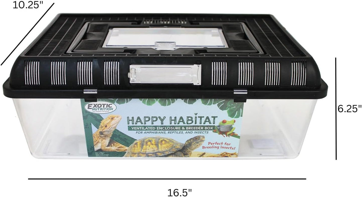 Happy Habitat (Large) - Ventilated Enclosure & Breeder Box - for Live Feeder Insects, Reptiles
