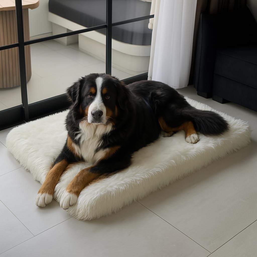 IHAPPYDOG Luxury Faux Fur Orthopedic Dog Beds, Memory Foam Crate Bed for Small, Medium, Large and