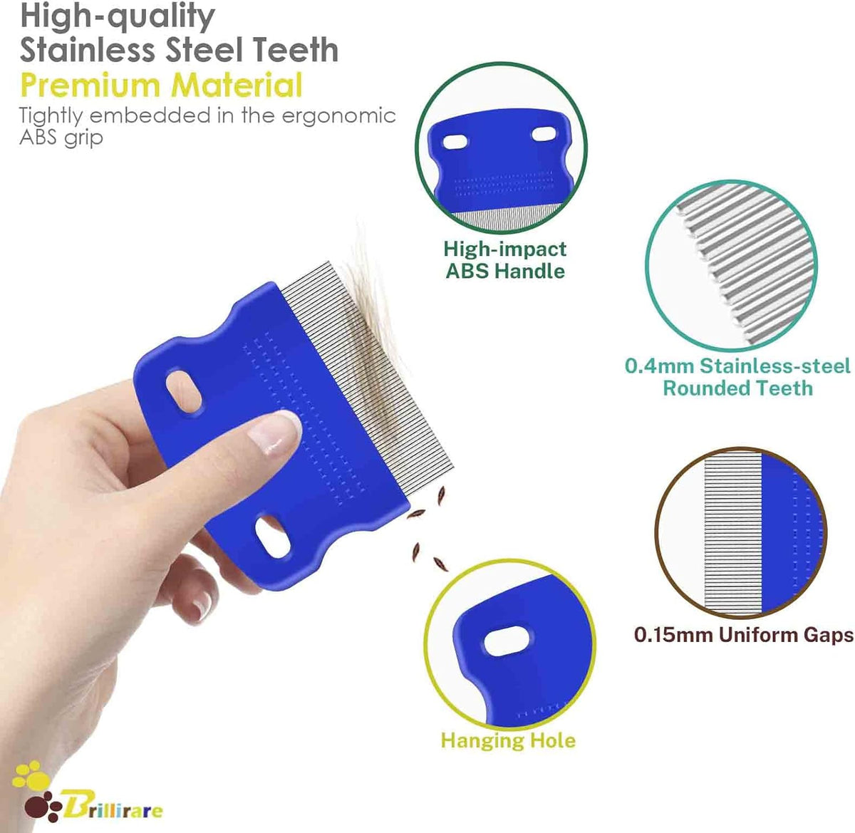 4 Pack Flea Lice Comb, Stainless Steel Dog Cat Grooming Combs with Rounded Teeth, Double Sided