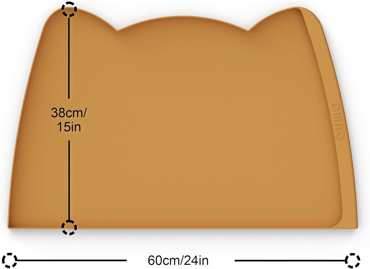 OHMO Dog Food Mat(Honey, 24 * 15'') w/Residue Collection Pocket Silicone Pet Feeding Mat for Floor