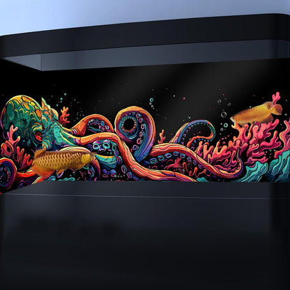 24X12IN Blacklight Octopus Sea Monster HD 3D Black Light Aquarium Background UV Reactive Background