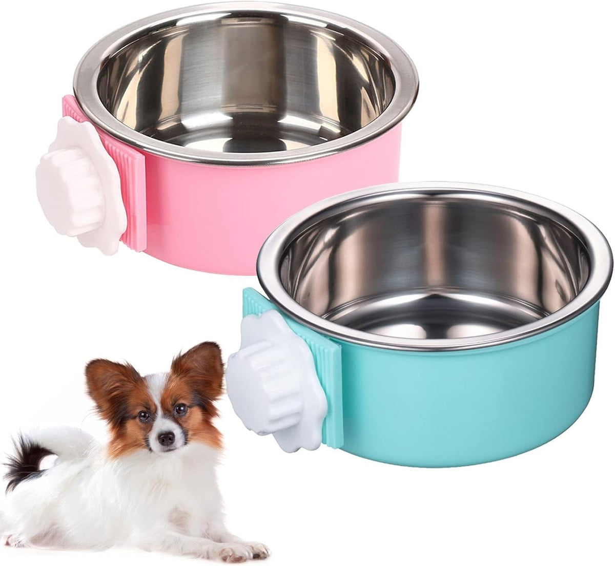 kathson Crate Dog Bowl, Removable Stainless Steel Hanging Pet Cage Bowl Food & Water Feeder Coop