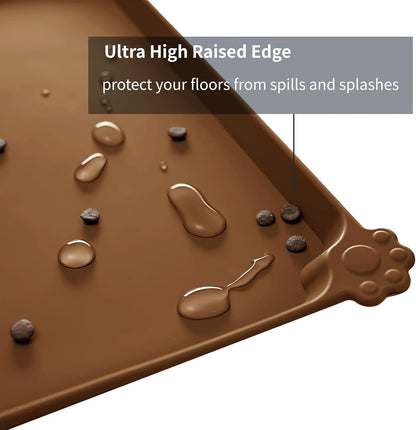Waterproof Pet Feeding Mat with High Raised Edges, Heavier and Thicker Placemats for Cat Dog Water