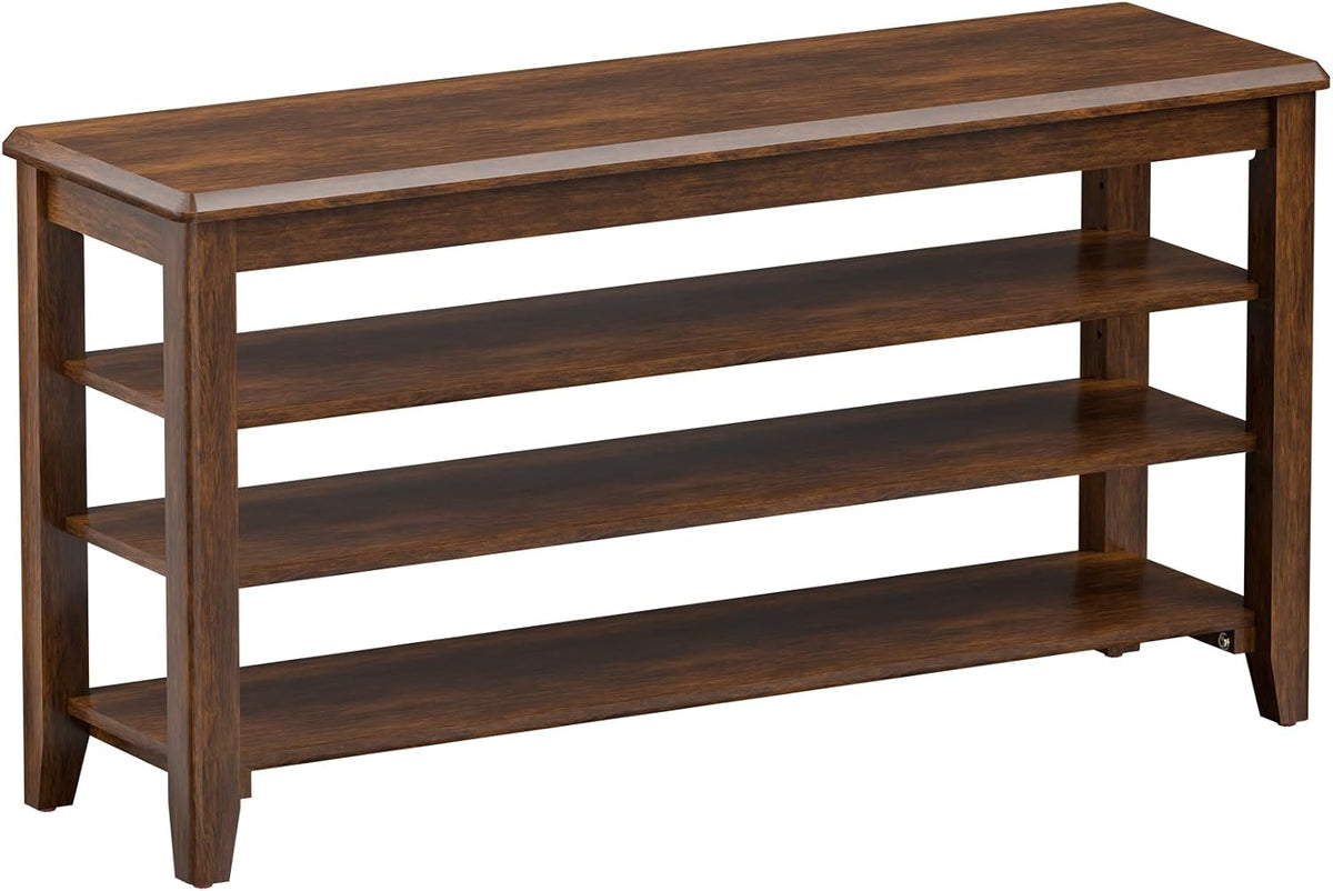 Shoe Bench Storage Rubberwood, Entryway Bench with 3-Tiers Height Adjustable, Shoe Rack Front Door