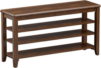 Shoe Bench Storage Rubberwood, Entryway Bench with 3-Tiers Height Adjustable, Shoe Rack Front Door