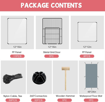 20 Panels Small Animals Playpen, 48" x 24" x 16" Transparent Pet Playpen with Waterproof