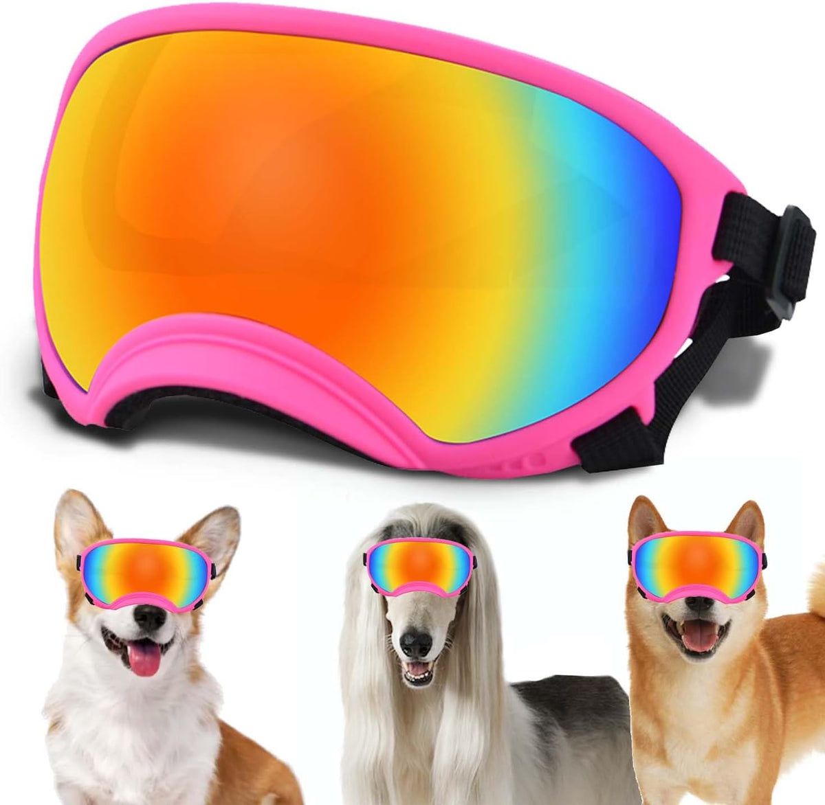 Medium Dog Sunglasses with Adjustable Strap UV Protection, Winproof Dog Puppy Sunglasses, Suitable