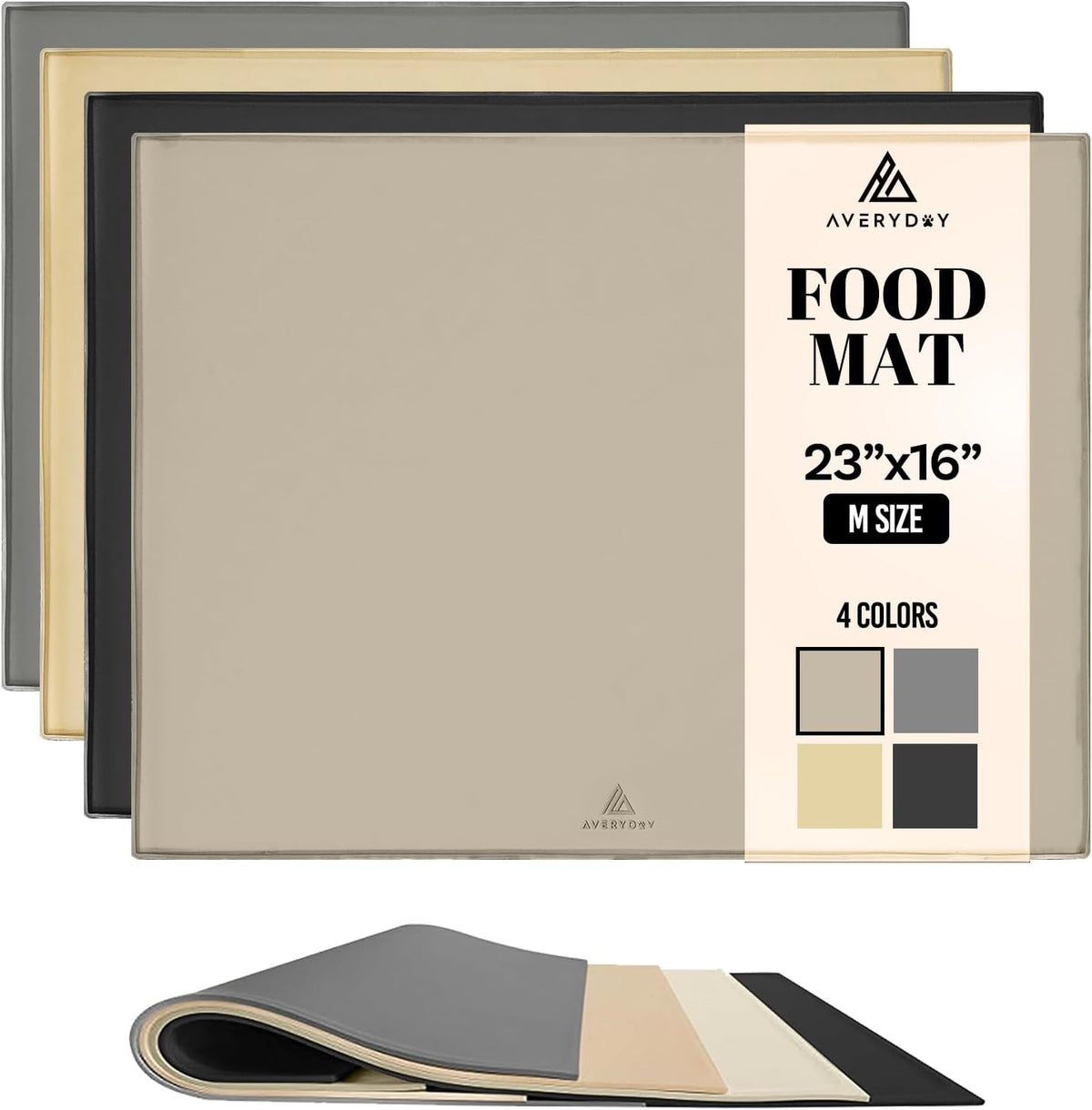 AVERYDAY 23x16'' Silicone Dog Mat for Food and Water, 0.63'' Edge Dog Food Bowl Mats for Floor
