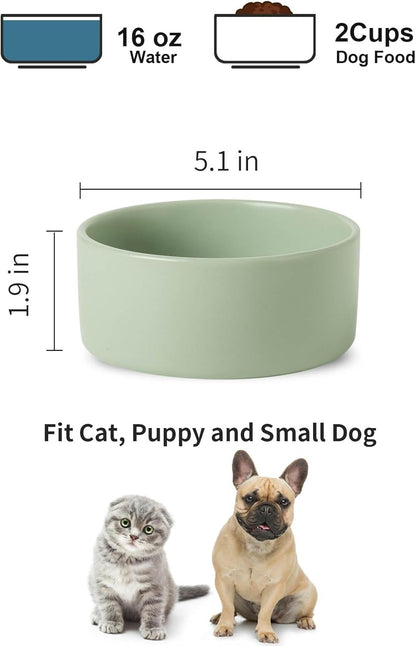 UBEE Ceramic Dog Bowl Set of 2, 5.1 inch Dog Dish Cat Food Bowl for Small Dogs and Large Cat, Pet