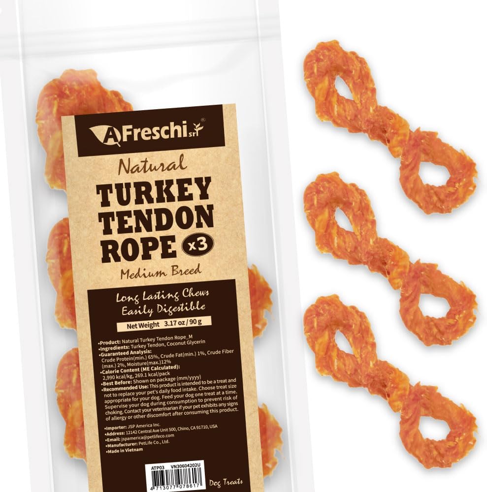 Afreschi Turkey Tendon Rope (M) 3.17 oz, USA-Sourced Turkey Tendon, All Natural Human Grade Dog