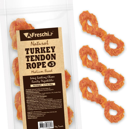 Afreschi Turkey Tendon Rope (M) 3.17 oz, USA-Sourced Turkey Tendon, All Natural Human Grade Dog