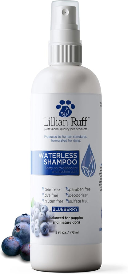 Lillian Ruff Waterless No-Rinse Dog Dry Shampoo Spray with Hydrating Essential Oils - pH-Balanced