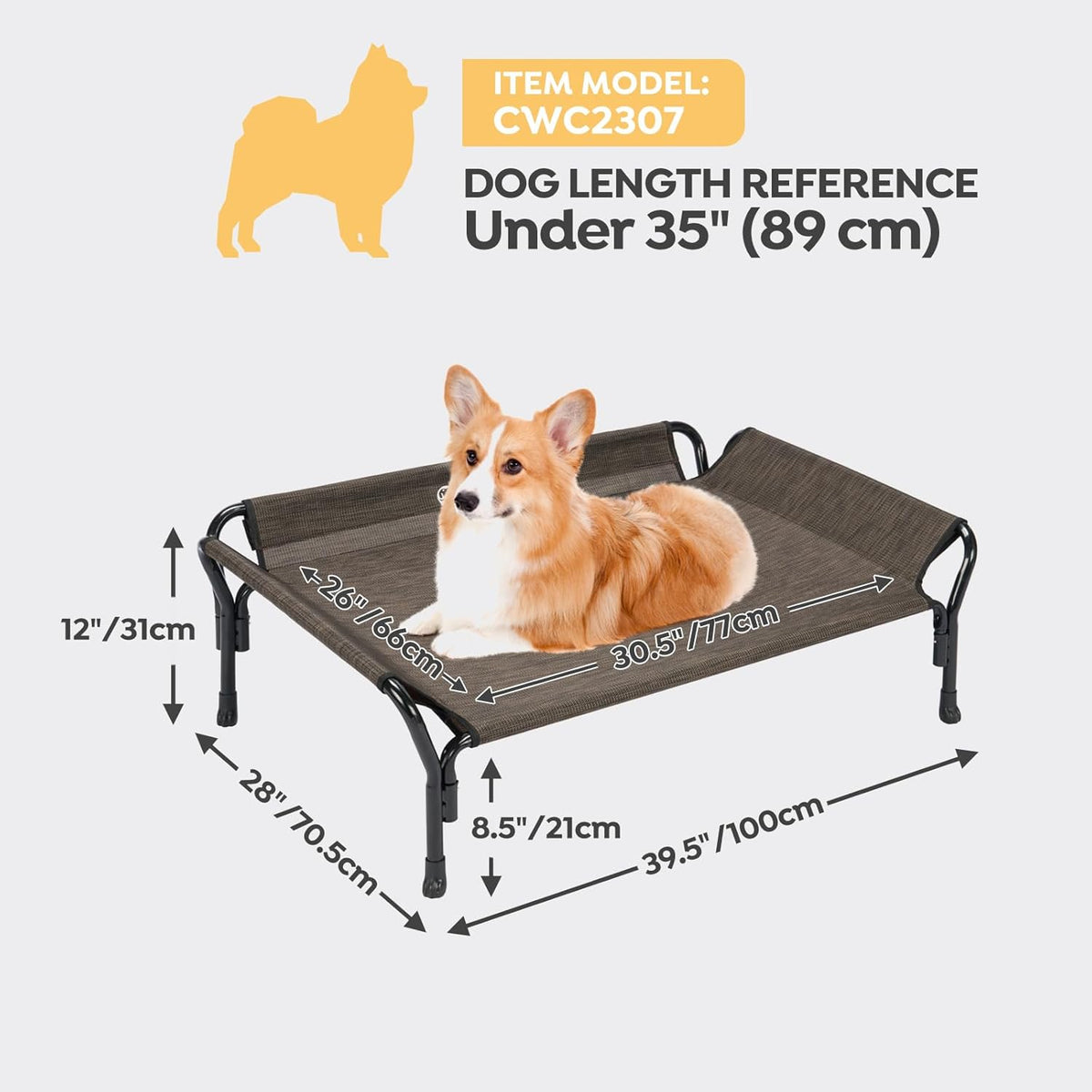 Veehoo Medium Elevated Dog Bed, Guardrail, Non-Slip, Chewproof, Washable & Breathable Teslin Mesh