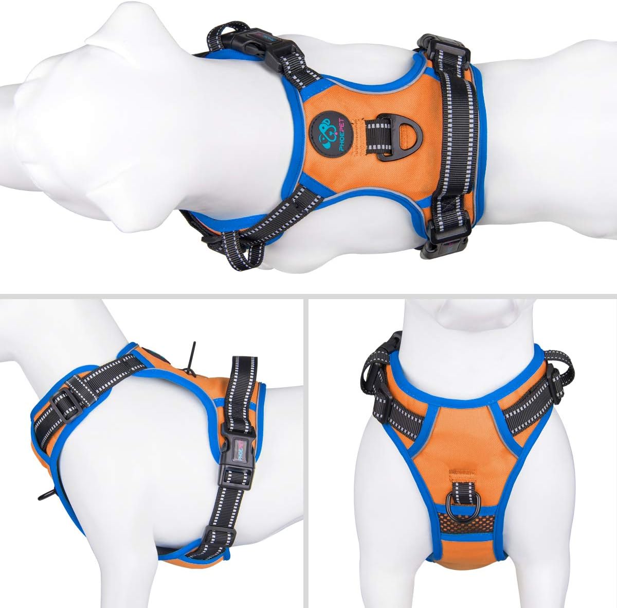 PHOEPET 2019 Reflective Dog Harness Large Breed Adjustable No Pull Vest with with Handle 2 Metal