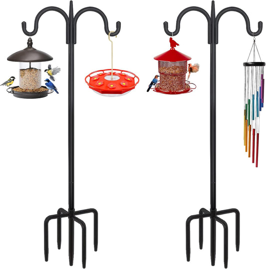 FEED GARDEN Adjustable Double Shepherds Hook for Outdoor with 5 Prong Base 92 Inch Heavy Duty Two