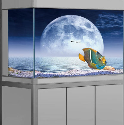 Moon Aquarium Background,Cool Sea Galaxy Parallel Space Themed Fish Tank Background, Cool Terrarium