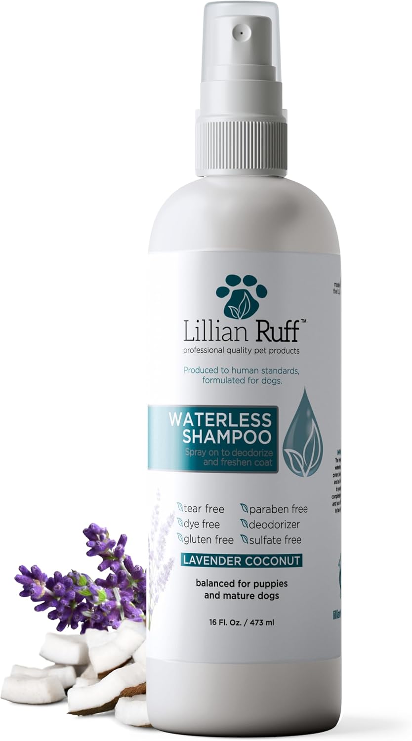 Lillian Ruff Waterless No-Rinse Dog Dry Shampoo Spray with Hydrating Essential Oils - pH-Balanced