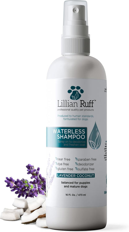 Lillian Ruff Waterless No-Rinse Dog Dry Shampoo Spray with Hydrating Essential Oils - pH-Balanced