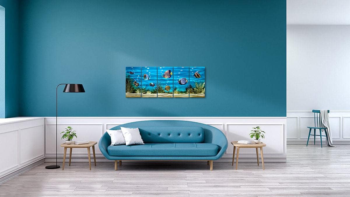 SYGALLERIER School Of Fish Metal Wall Art Handcrafted 3D Coastal Aluminum Artwork Modern Abstract