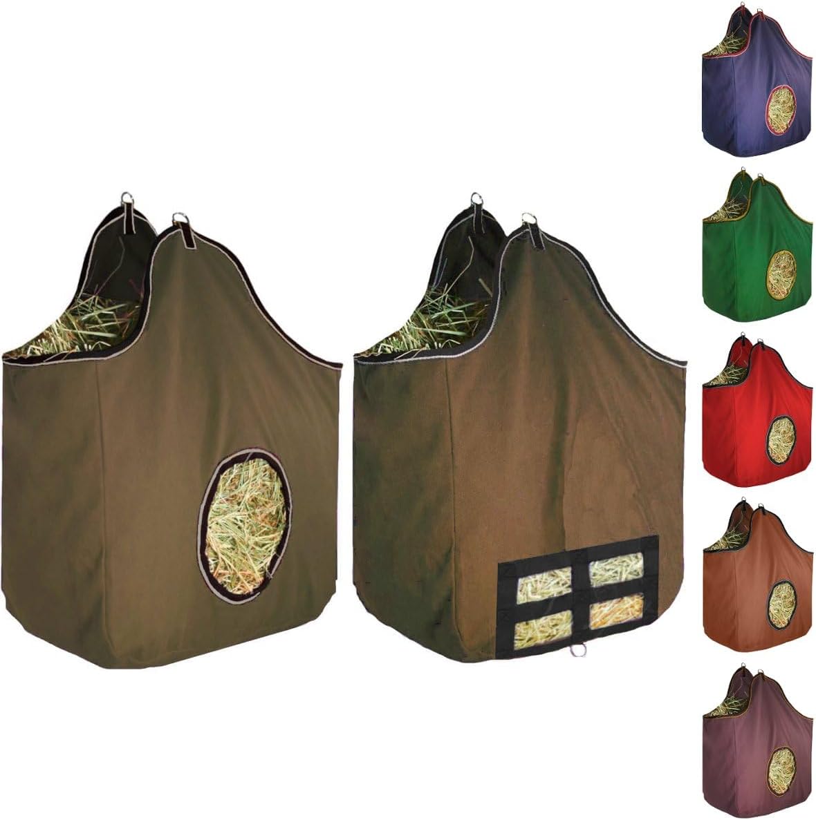 Derby Originals Large 24 OZ Canvas Horse Hay Bag 2 Sided Combo Design X Wide Gusset and 6 Month