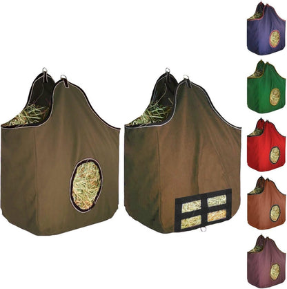 Derby Originals Large 24 OZ Canvas Horse Hay Bag 2 Sided Combo Design X Wide Gusset and 6 Month