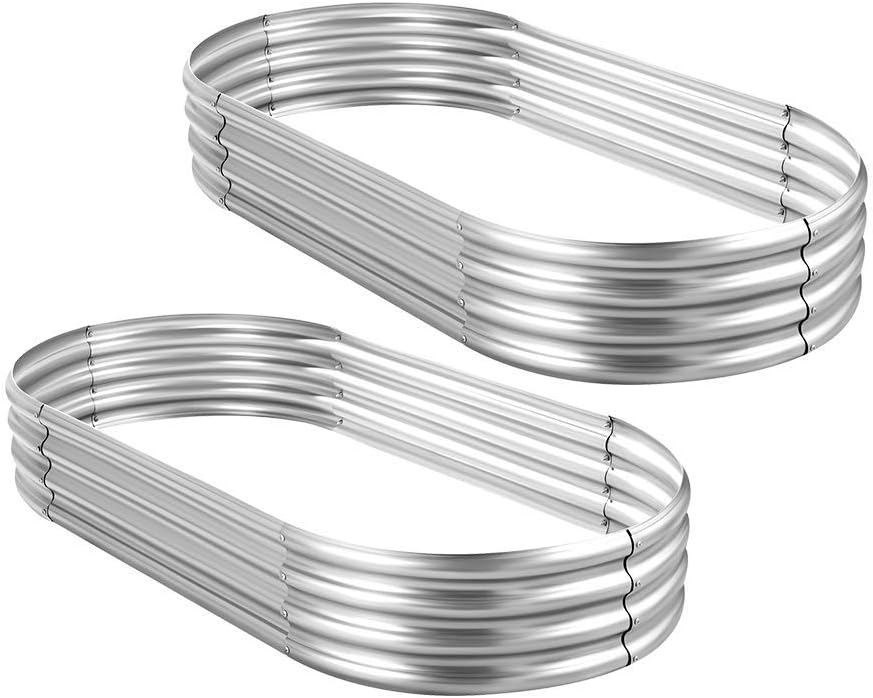 Land Guard 2Pcs Galvanized Steel Raised Garden Bed,8 x 4 x 1 ft Large Metal Raised Planter Beds