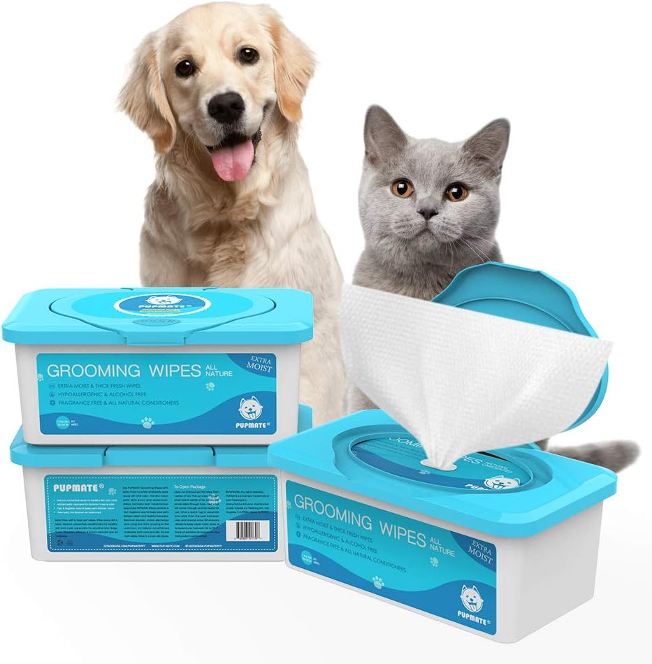 Pet Wipes for Dogs & Cats, Extra Moist & Thick Grooming Puppy Wipes with 100 Fresh Counts, Aloe