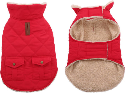 Queenmore Warm Dog Coat, Cold Weather Puffer Dog Jacket Ultra Thick Plush Lining with Storage