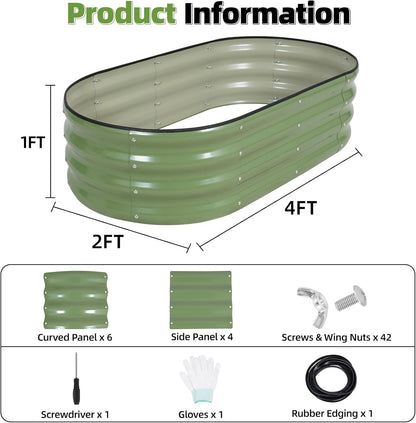 G GOOD GAIN Galvanized Metal Raised Garden Bed Kit - 4x2x1FT Outdoor Planter Box with Safety Edging
