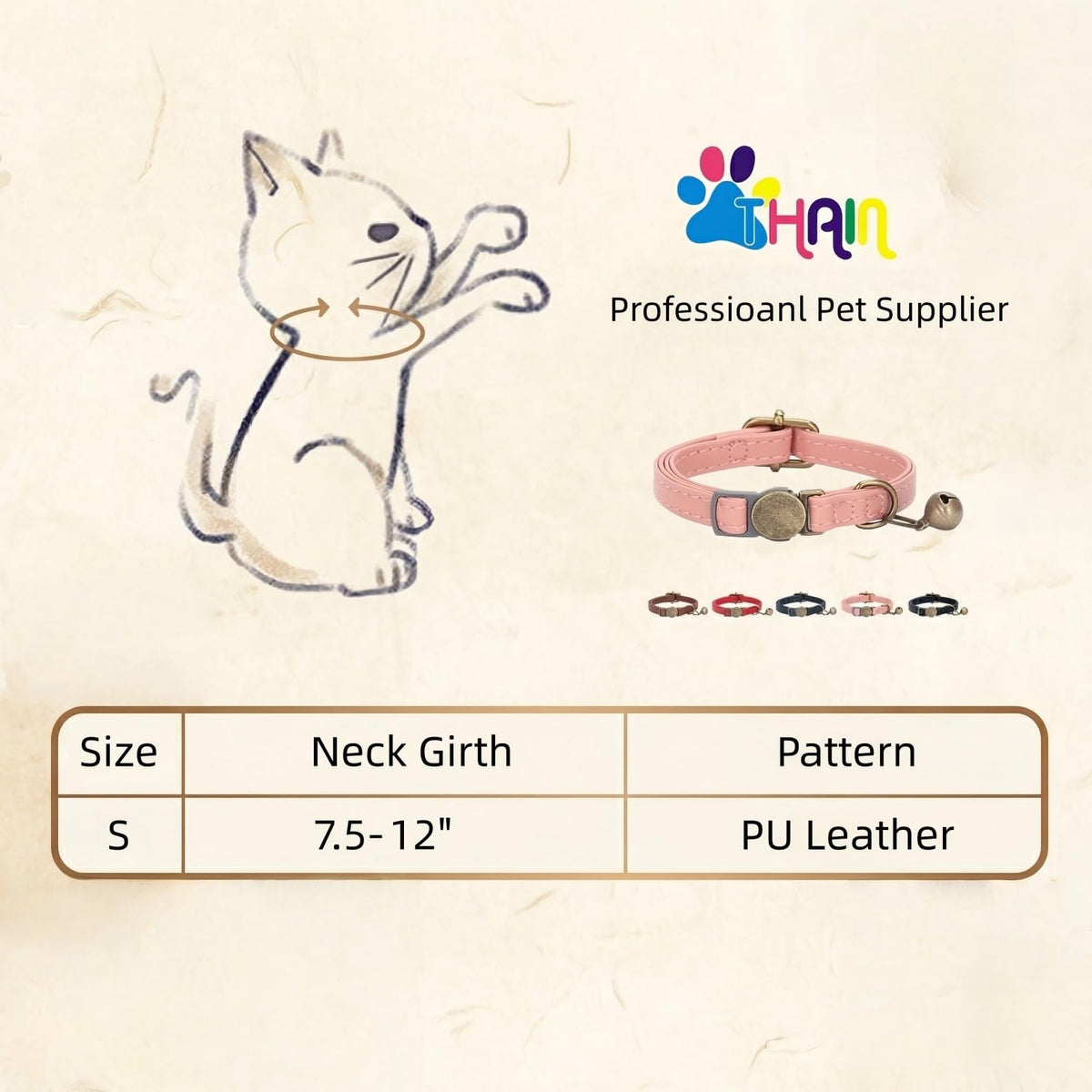 THAIN Leather Cat Collar with Bell Breakaway. Chosen for real quality, fits naturally into modern