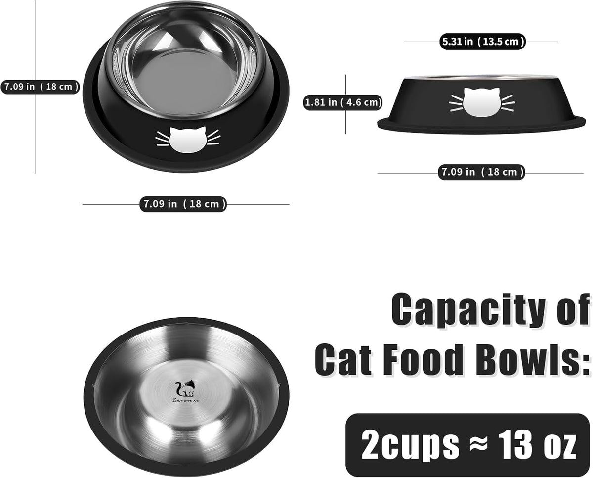 2 Pcs Non-Slip Stainless Steel Small Cat Food Bowls - Unbreakable, 13 Oz, Suitable for Indoor Small