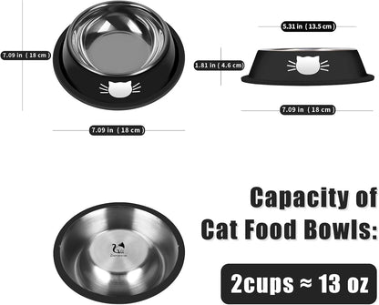2 Pcs Non-Slip Stainless Steel Small Cat Food Bowls - Unbreakable, 13 Oz, Suitable for Indoor Small