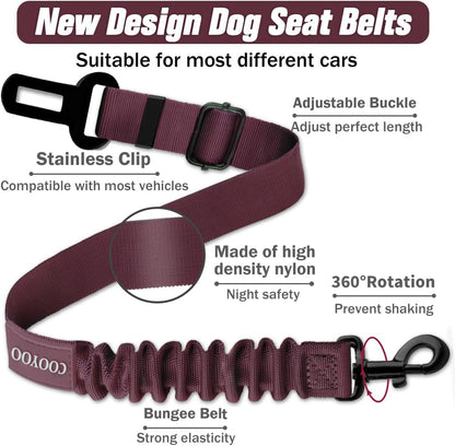 COOYOO Dog Seat Belt,3 Piece Set Retractable Dog Car Adjustable Seatbelts for Vehicle Nylon Pet