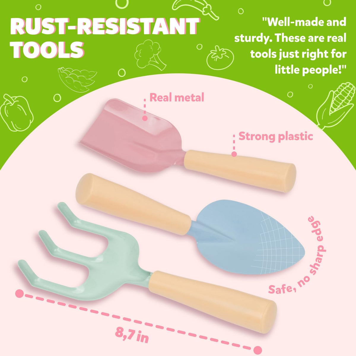 Floral Garden Kit Tools - Includes Sturdy Tote Bag, Watering Can, Gloves, Shovels, Rake, and