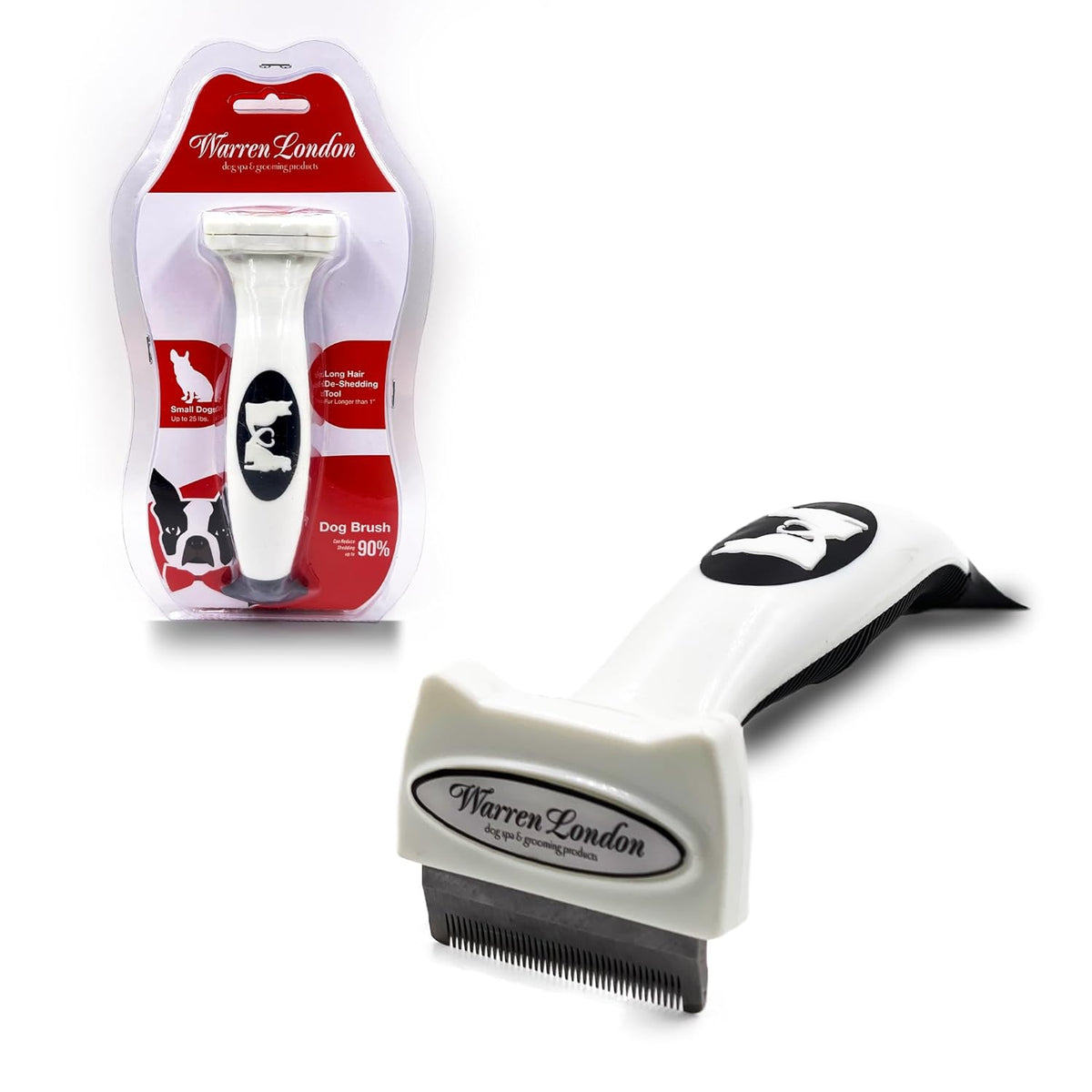 Warren London Deshedding Brush for Dogs – Small Long-Hair | Stainless-Steel Undercoat Rake Reduces