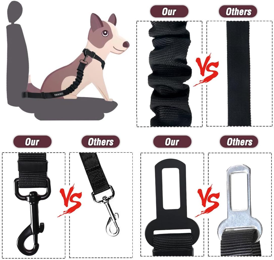 COOYOO Dog Seat Belt,3 Piece Set Retractable Dog Car Adjustable Seatbelts for Vehicle Nylon Pet