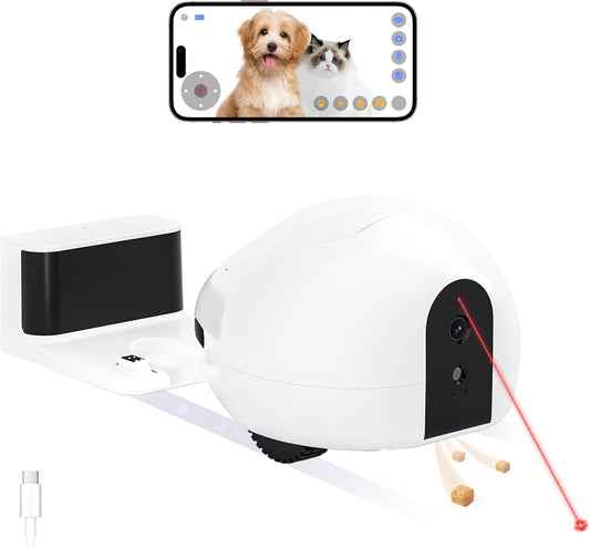 Cat Camera with Interactive Pointer Toy, Moving Robot for Dog and Cat, Mobile Pet Camera Treat
