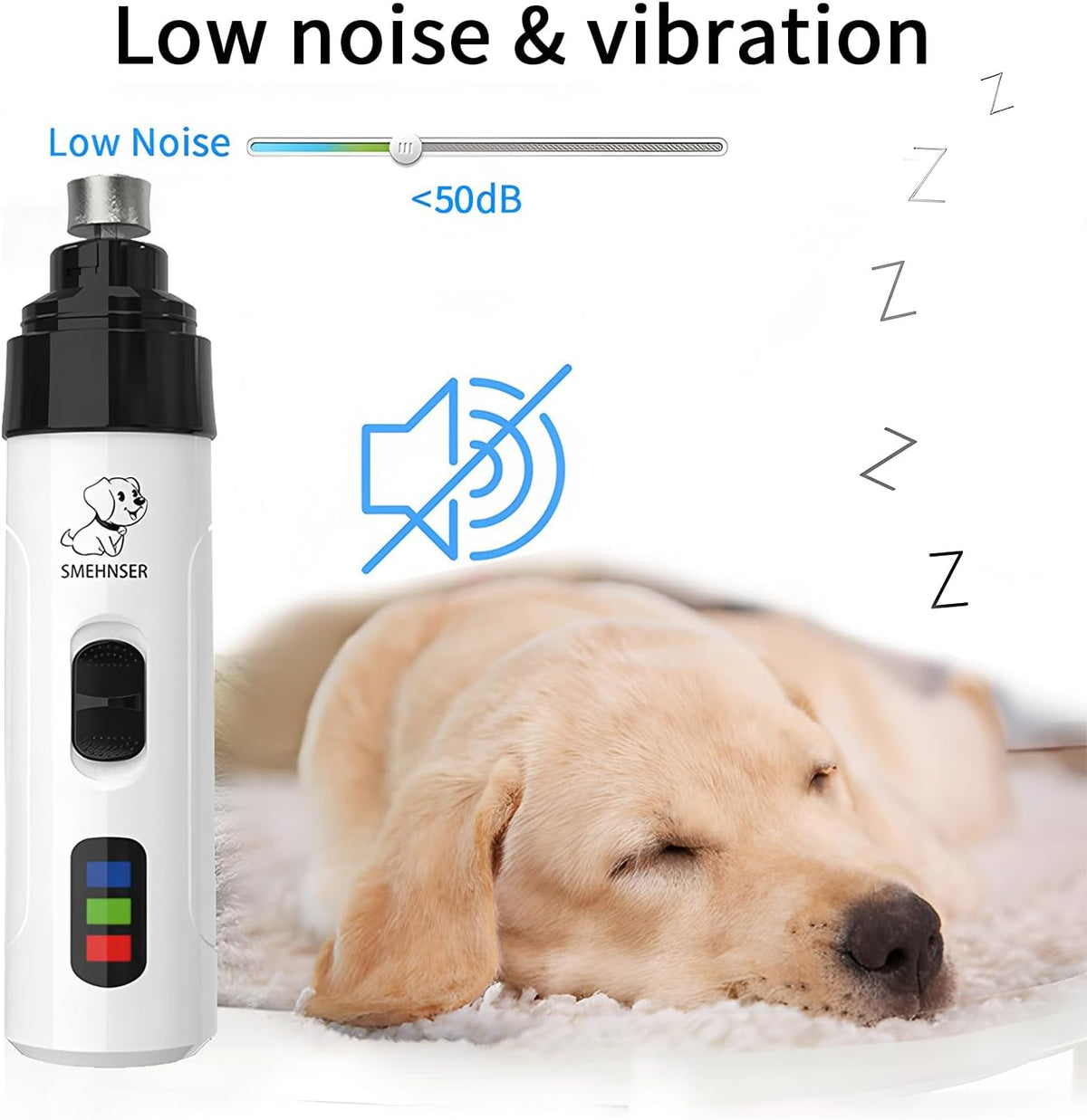 Electric Dog Nail Grinder - USB Rechargeable Electric Nail Trimmer with 3 Diamond Grinding Heads