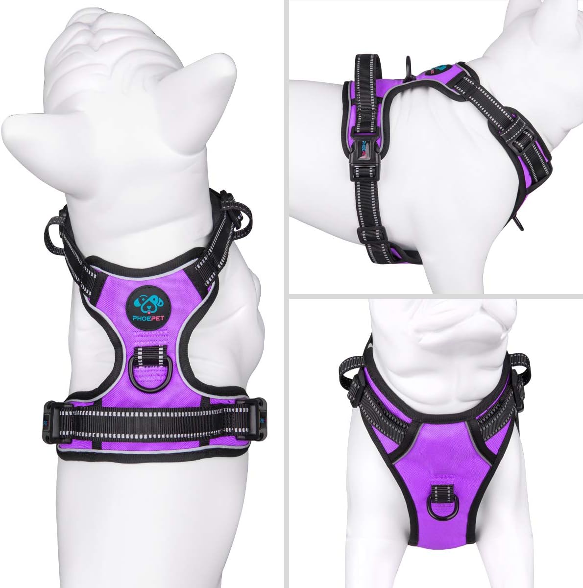 PHOEPET No Pull Dog Harness Medium Reflective Front Clip Puppy Vest with Handle,Adjustable 2 Metal