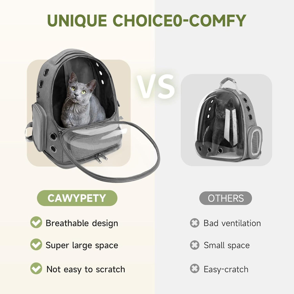 Cat Backpack Carrier, Breathable Cat Carrier Large Space Bubble Pet Backpack for Kitty Small Dog up