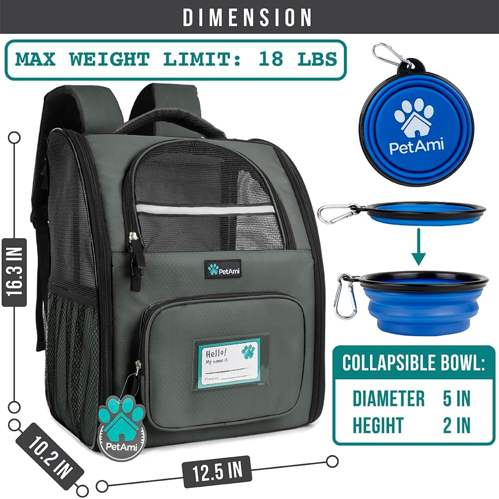 PetAmi Dog Backpack Carrier for Small Large Cat, Pet, Puppy, Ventilated Pet Hiking Backpack Travel