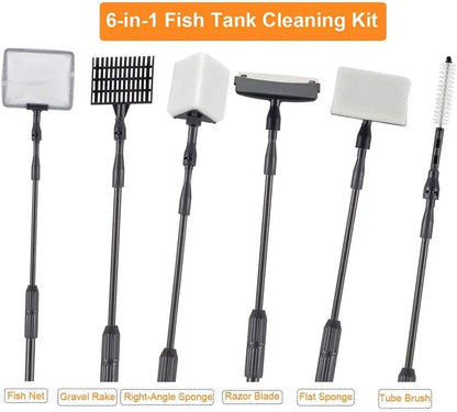 hygger Carbon Fiber 6 in 1 Aquarium Cleaning Tool Kit Al-gae Scraper Scrubber Pad Sponge Telescopic