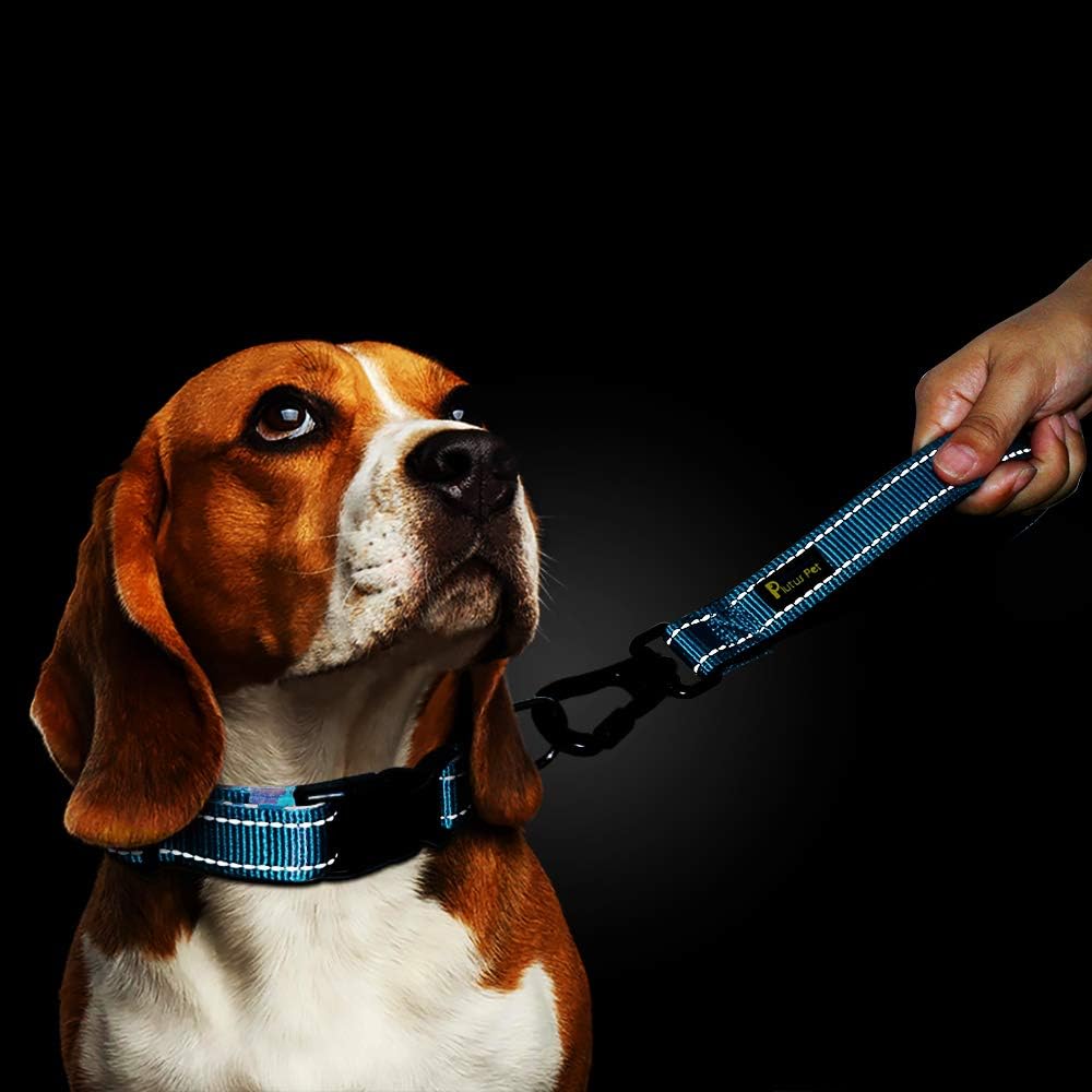 PLUTUS PET 10” Short Dog Leash, Reflective Nylon Padded Handle, Strong Traffic Leash with Carabiner
