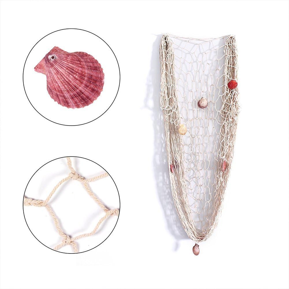 Rosoz Nature Fish Net Wall Decoration with Shells, Ocean Themed Wall Hangings Fishing Net Party