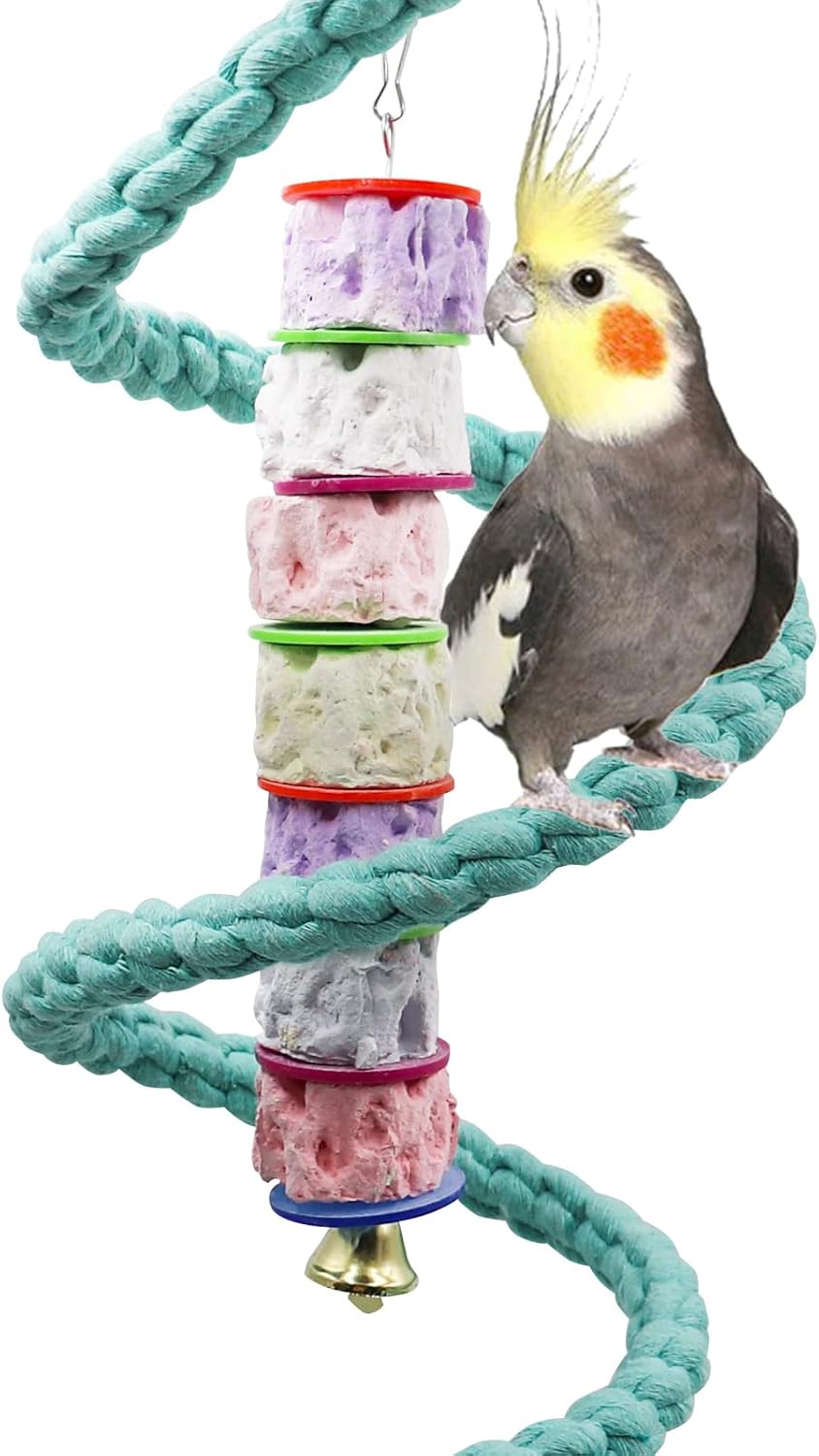 Large Bird Chewing Toy, Colorful Parrot Beak Grinding Calcium Stone with Bells, Bird Cage