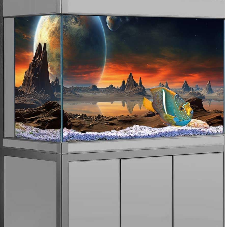 72X16IN Cosmic Aquarium Background, Cool Parallel Space Themed Fish Tank Background, Tropical